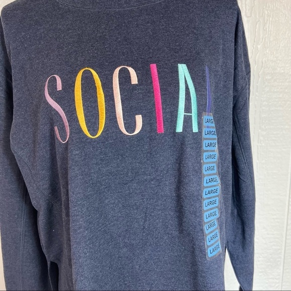 NEW Wildfox Social Spell Out Navy Blue Statement Sweatshirt Large - Picture 2 of 12